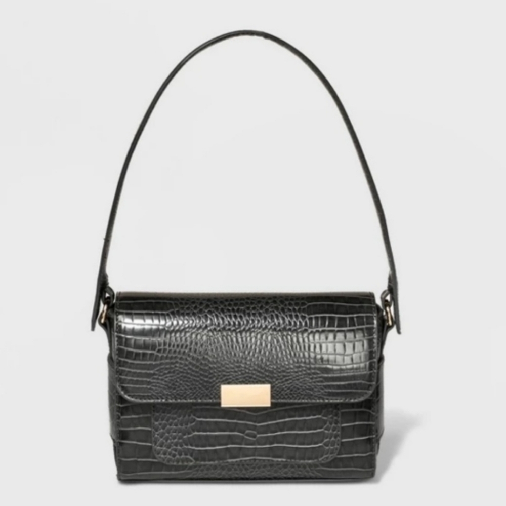 A New Day Gray Faux Croc Shoulder Bag Purse Medium NEW NWT